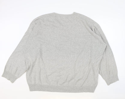 HERO Womens Grey V-Neck Cotton Pullover Jumper Size 3XL