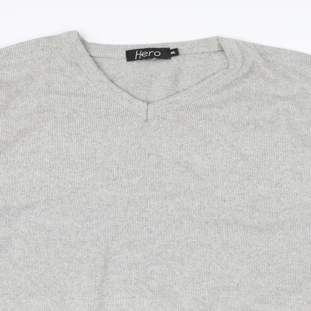 HERO Womens Grey V-Neck Cotton Pullover Jumper Size 3XL