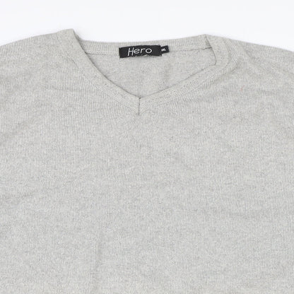 HERO Womens Grey V-Neck Cotton Pullover Jumper Size 3XL