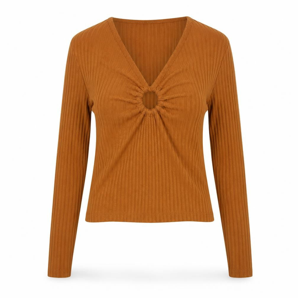 Topshop Womens Orange Polyester Basic T-Shirt Size 4XL V-Neck - Ring Detail