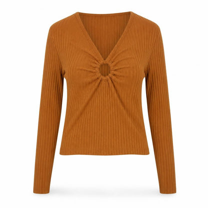 Topshop Womens Orange Polyester Basic T-Shirt Size 4XL V-Neck - Ring Detail