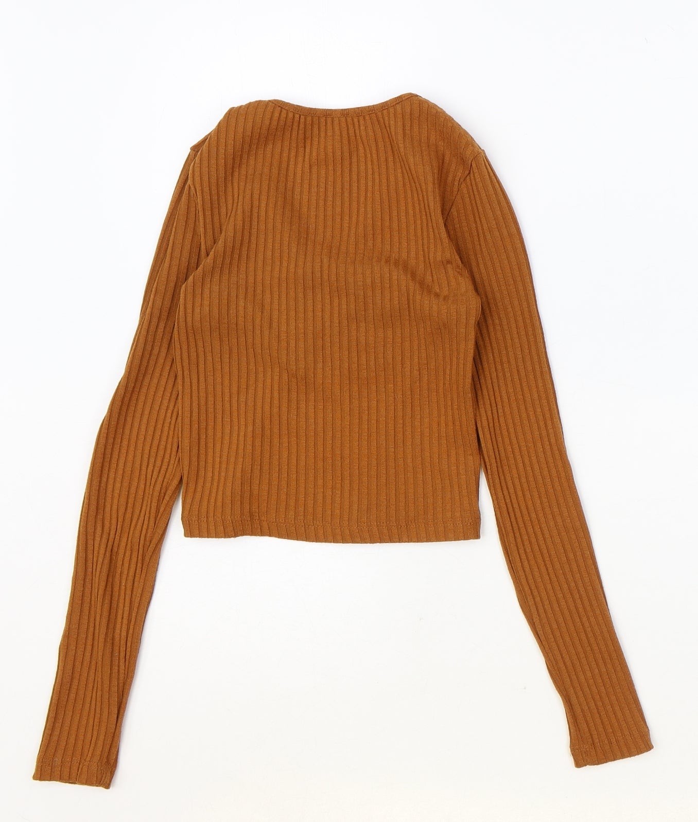 Topshop Womens Orange Polyester Basic T-Shirt Size 4XL V-Neck - Ring Detail