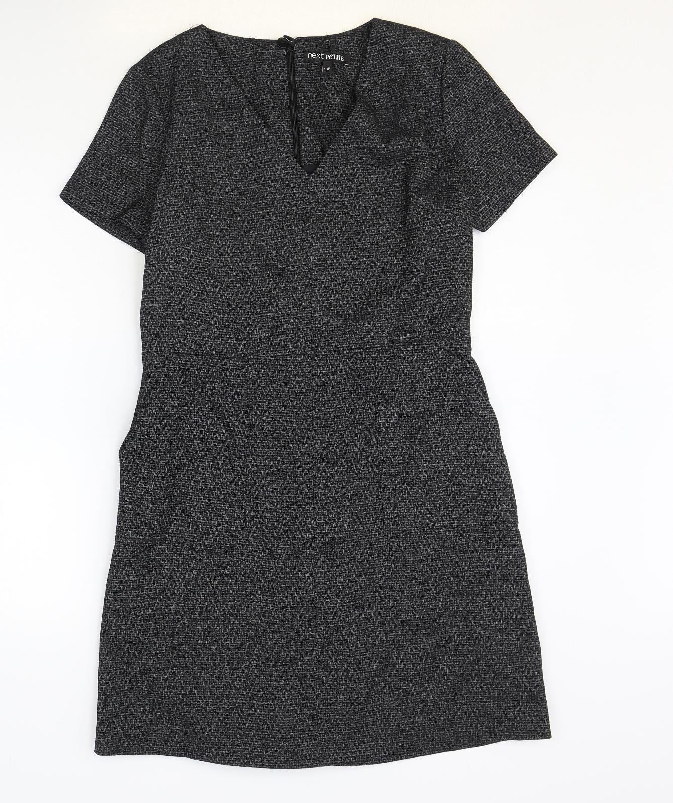 NEXT Womens Grey Polyester A-Line Size 10 V-Neck Zip