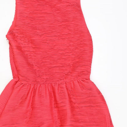 Topshop Womens Pink Polyester Fit & Flare Size 14 Boat Neck Zip