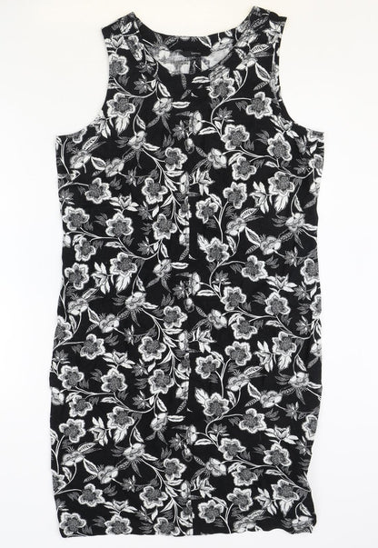 George Womens Black Floral Linen Shift Size 12 Scoop Neck Pullover