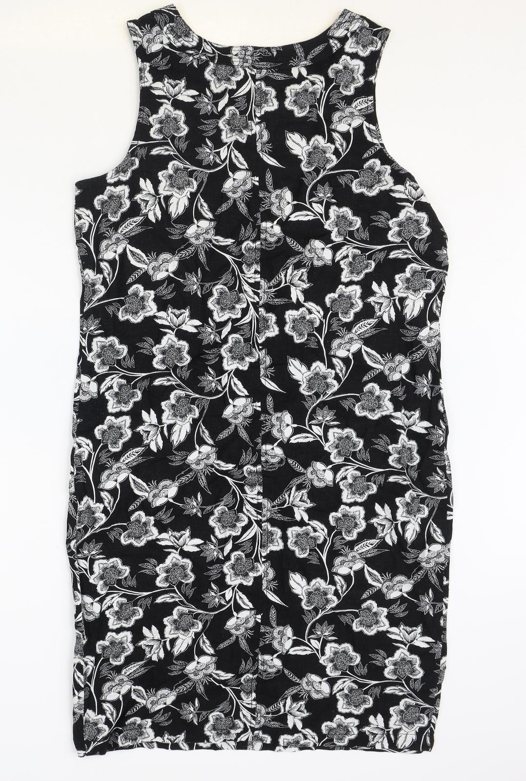 George Womens Black Floral Linen Shift Size 12 Scoop Neck Pullover