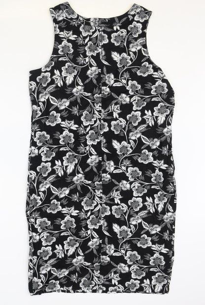 George Womens Black Floral Linen Shift Size 12 Scoop Neck Pullover