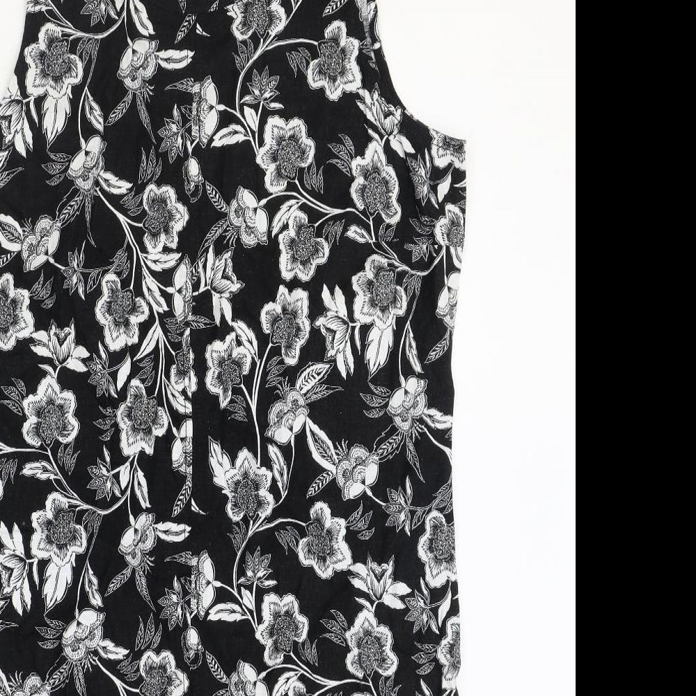 George Womens Black Floral Linen Shift Size 12 Scoop Neck Pullover