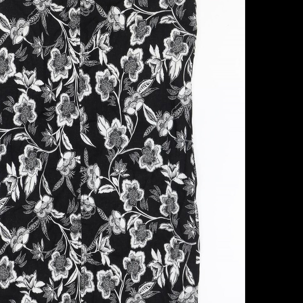 George Womens Black Floral Linen Shift Size 12 Scoop Neck Pullover