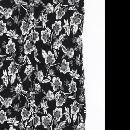 George Womens Black Floral Linen Shift Size 12 Scoop Neck Pullover