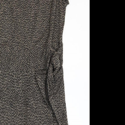 Marks and Spencer Womens Brown Animal Print Acrylic Pencil Dress Size 10 Boat Neck Zip - Leopard Print