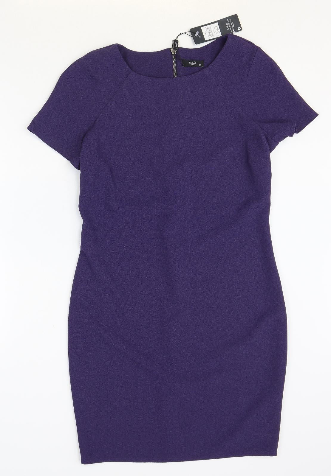 M&Co Womens Blue Polyester Pencil Dress Size 10 Boat Neck Zip