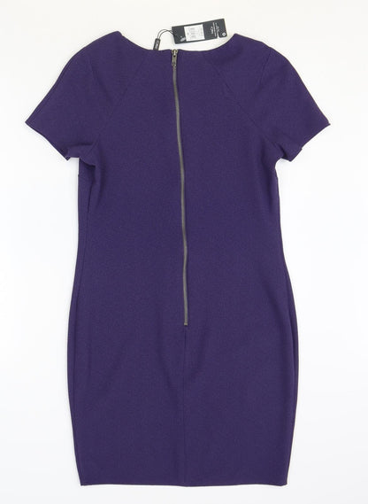 M&Co Womens Blue Polyester Pencil Dress Size 10 Boat Neck Zip