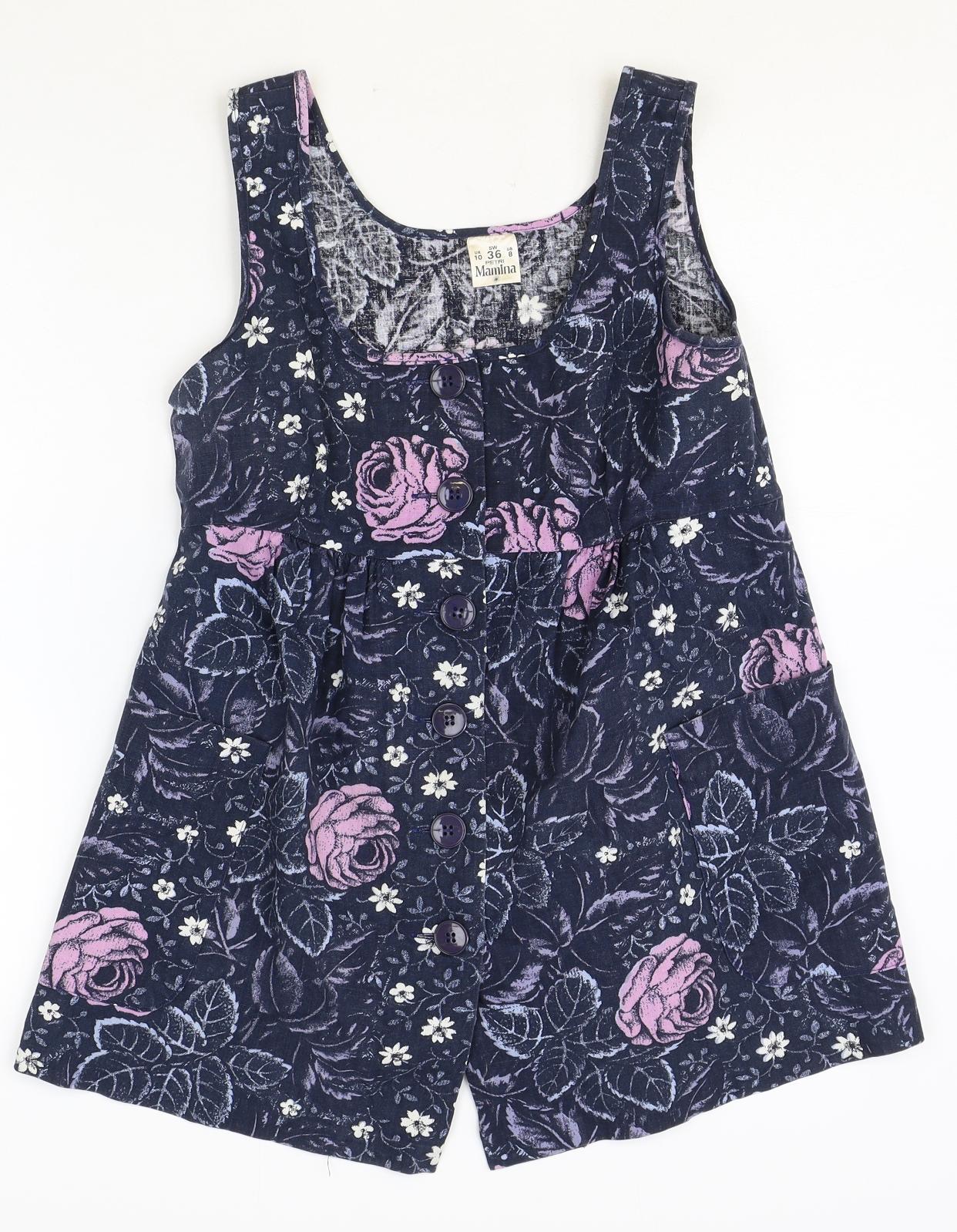 Mamina Womens Black Geometric Polyester Basic Tank Size 10 Round Neck