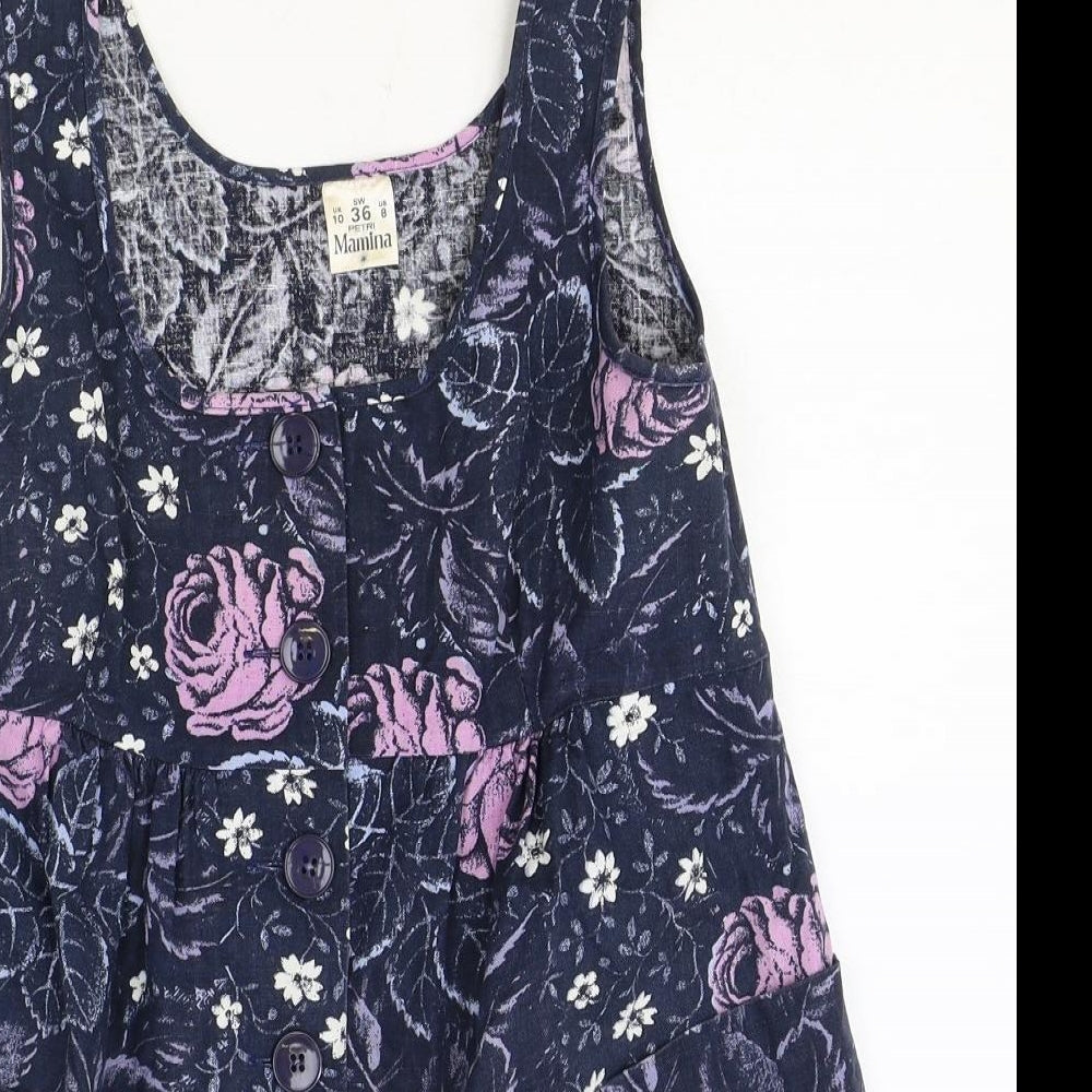Mamina Womens Black Geometric Polyester Basic Tank Size 10 Round Neck