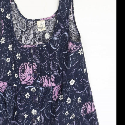 Mamina Womens Black Geometric Polyester Basic Tank Size 10 Round Neck