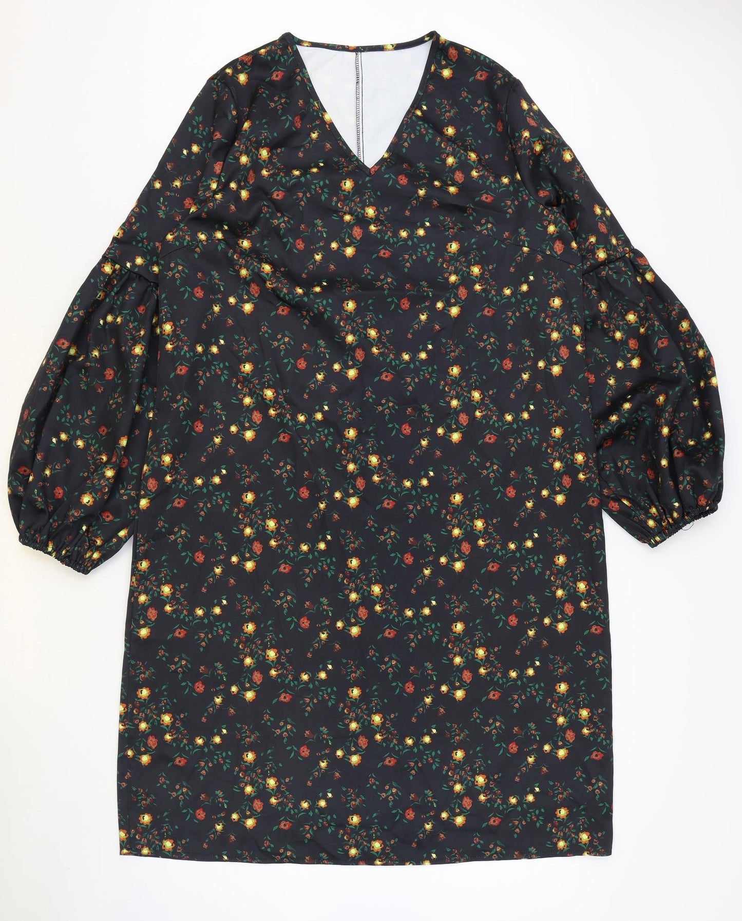 SheIn Womens Black Floral Polyester A-Line Size L V-Neck Pullover