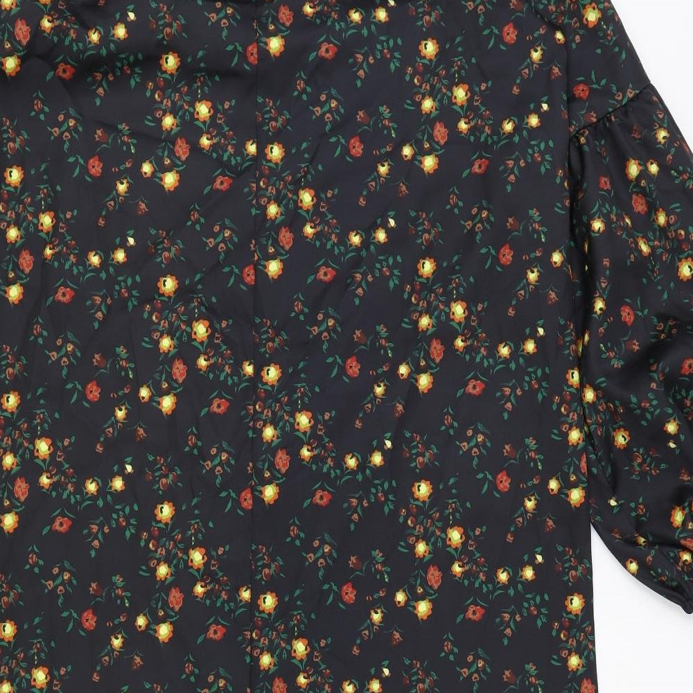 SheIn Womens Black Floral Polyester A-Line Size L V-Neck Pullover