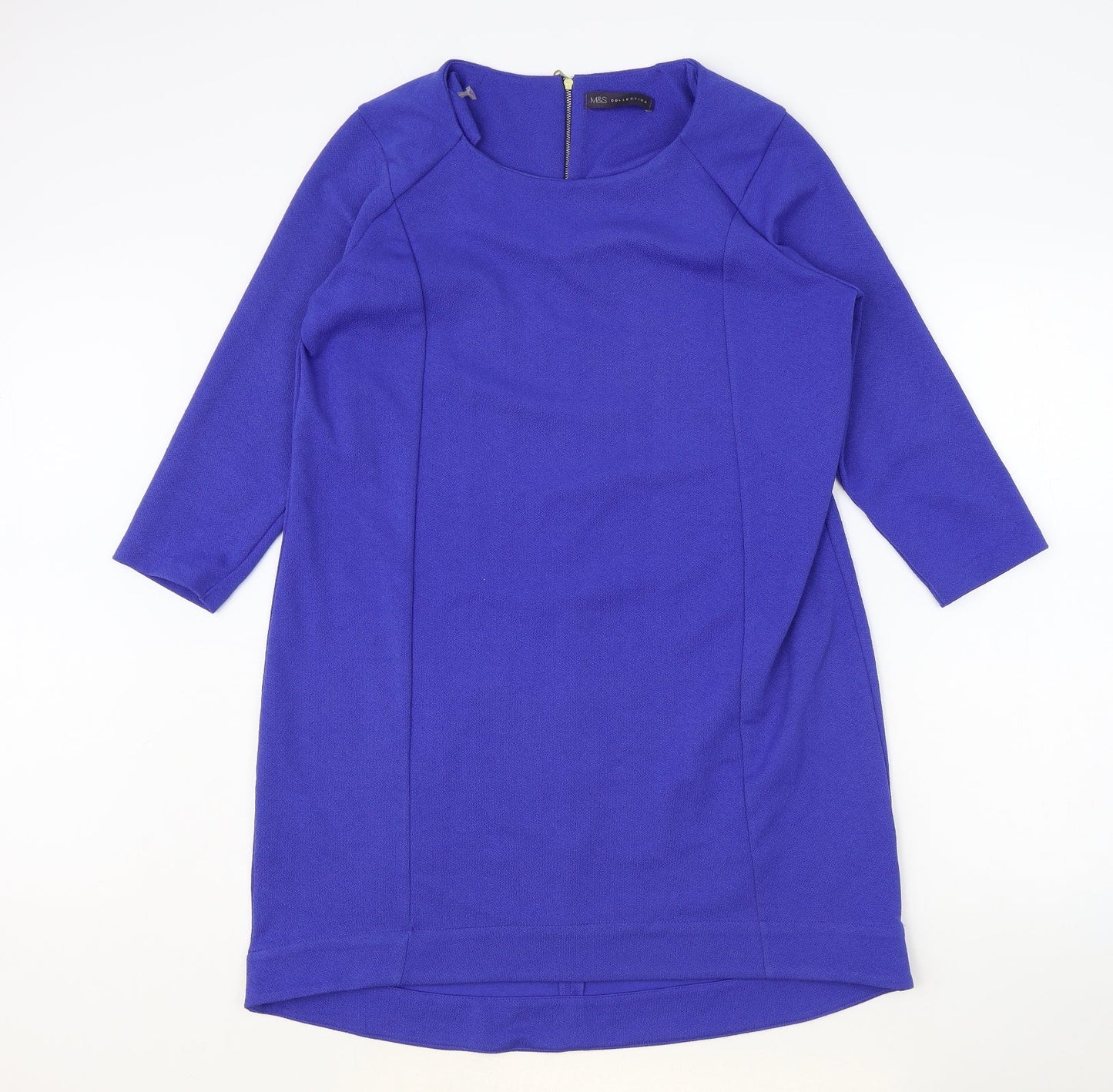 Marks and Spencer Womens Blue Polyester A-Line Size 14 Round Neck Zip