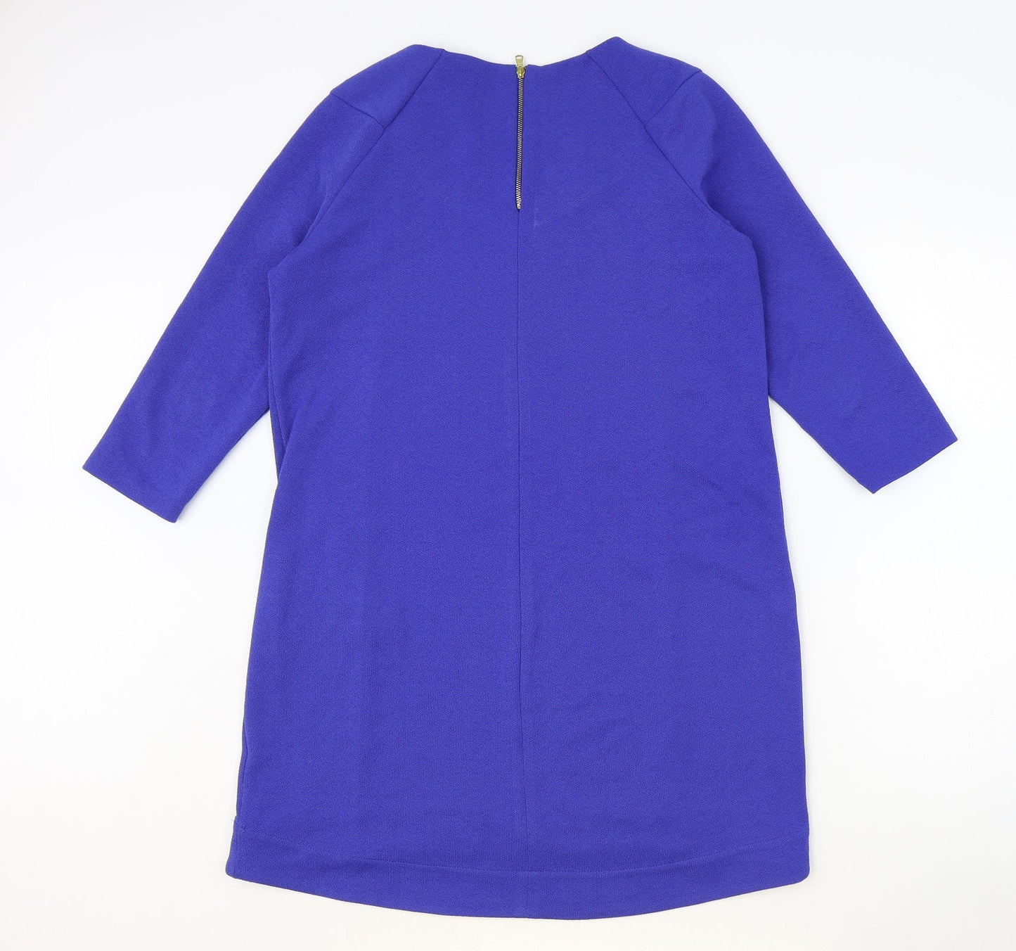Marks and Spencer Womens Blue Polyester A-Line Size 14 Round Neck Zip
