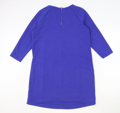 Marks and Spencer Womens Blue Polyester A-Line Size 14 Round Neck Zip