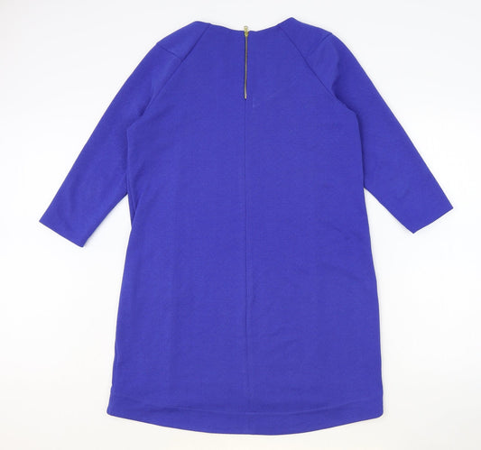 Marks and Spencer Womens Blue Polyester A-Line Size 14 Round Neck Zip