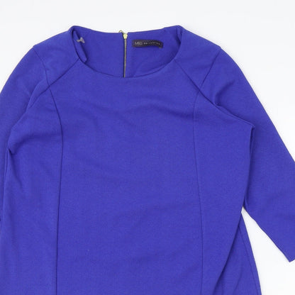 Marks and Spencer Womens Blue Polyester A-Line Size 14 Round Neck Zip
