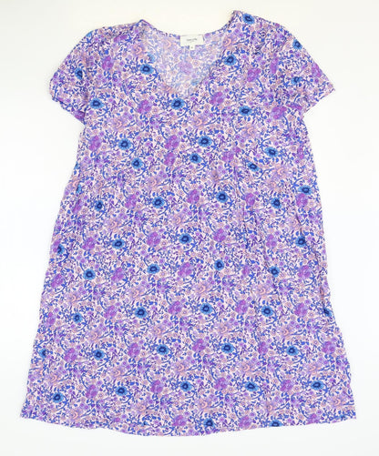 Grace & Mila Womens Purple Floral Viscose A-Line Size M V-Neck Pullover