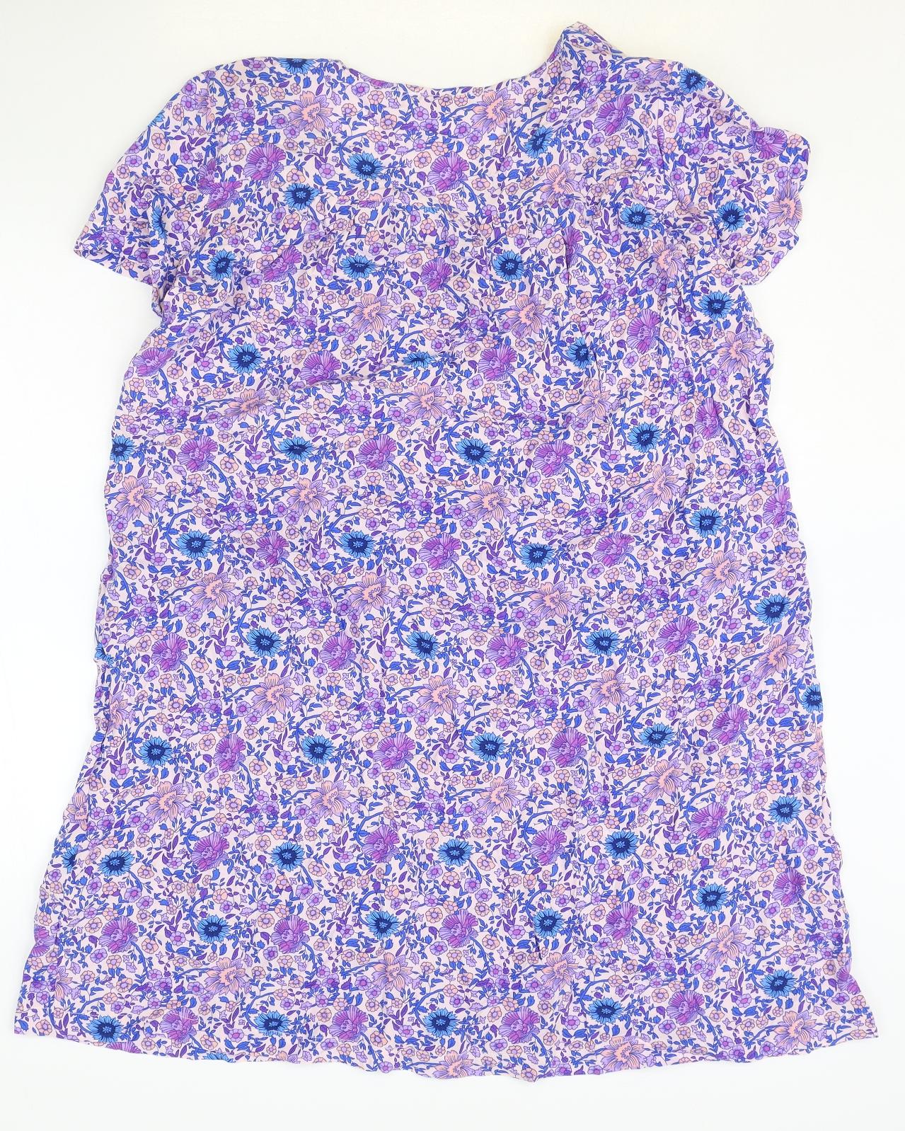 Grace & Mila Womens Purple Floral Viscose A-Line Size M V-Neck Pullover