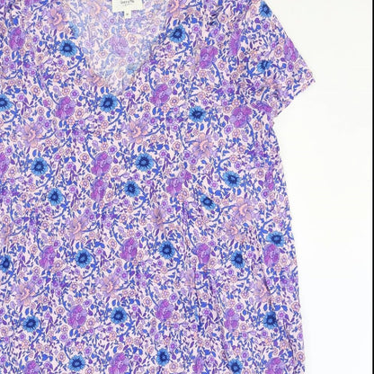 Grace & Mila Womens Purple Floral Viscose A-Line Size M V-Neck Pullover