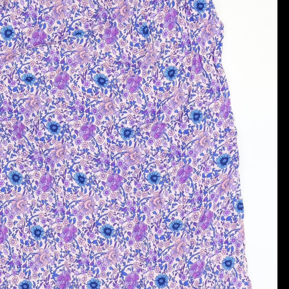 Grace & Mila Womens Purple Floral Viscose A-Line Size M V-Neck Pullover