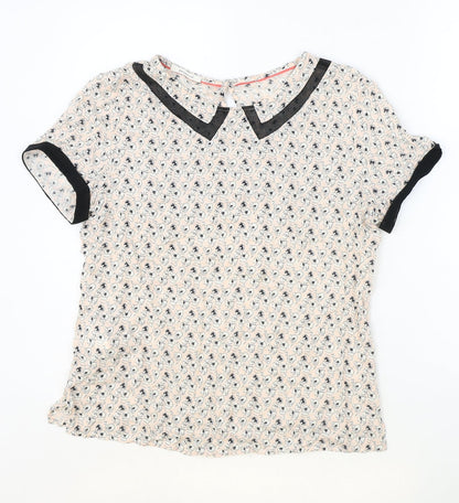 Promod Womens Pink Geometric Viscose Basic Blouse Size 10 Round Neck