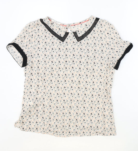 Promod Womens Pink Geometric Viscose Basic Blouse Size 10 Round Neck