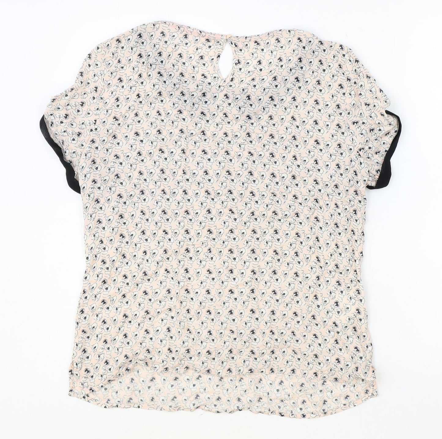 Promod Womens Pink Geometric Viscose Basic Blouse Size 10 Round Neck