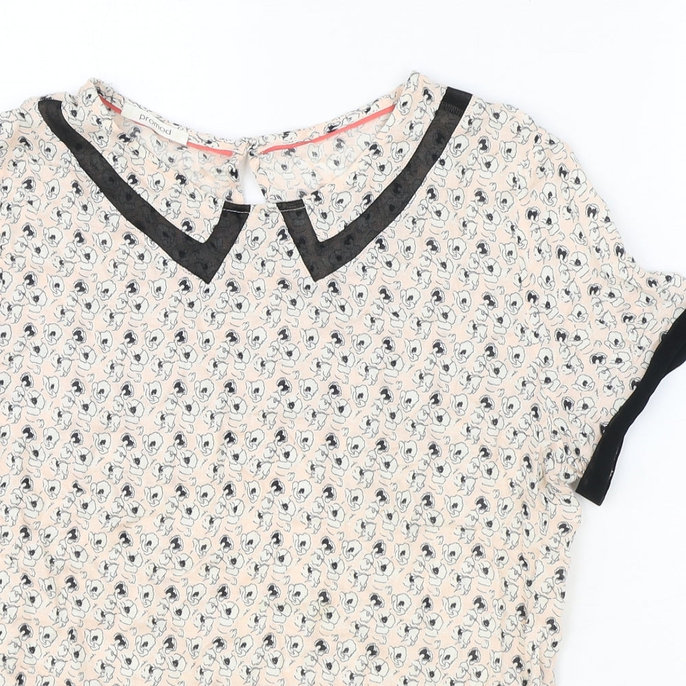 Promod Womens Pink Geometric Viscose Basic Blouse Size 10 Round Neck