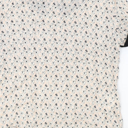 Promod Womens Pink Geometric Viscose Basic Blouse Size 10 Round Neck