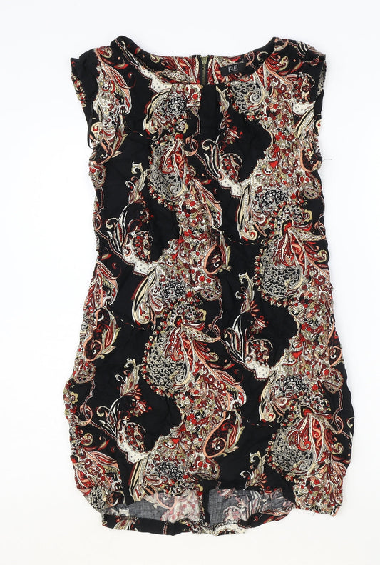 F&F Womens Black Geometric Viscose A-Line Size 8 Round Neck Zip