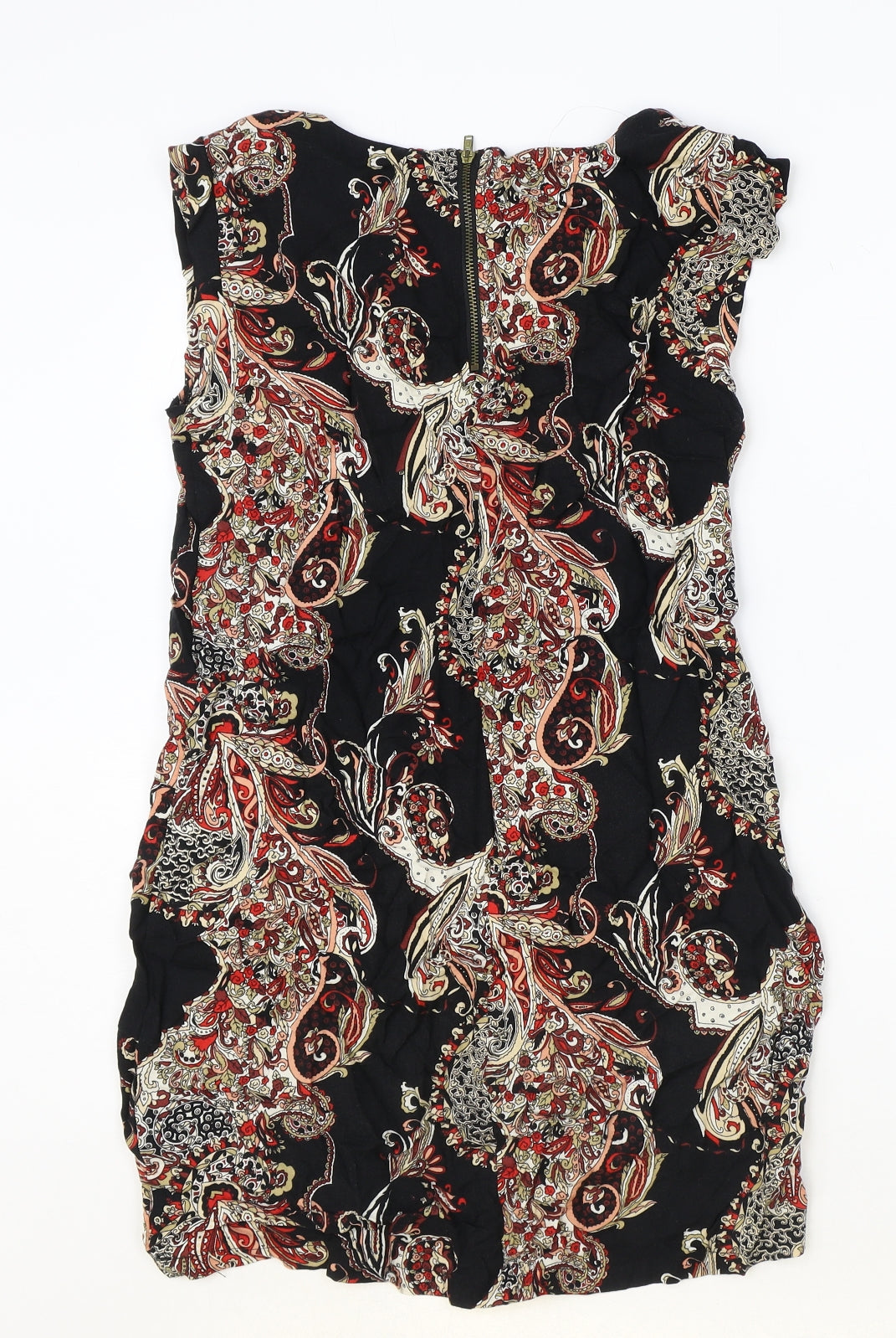 F&F Womens Black Geometric Viscose A-Line Size 8 Round Neck Zip