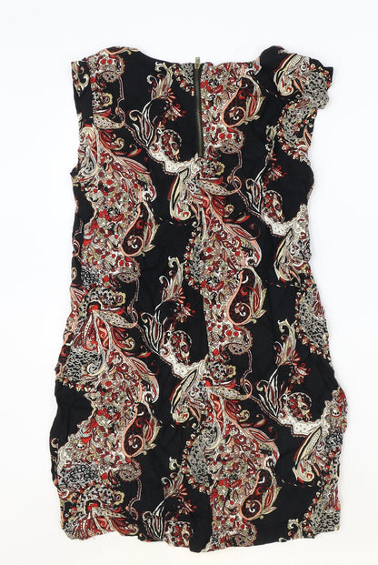 F&F Womens Black Geometric Viscose A-Line Size 8 Round Neck Zip