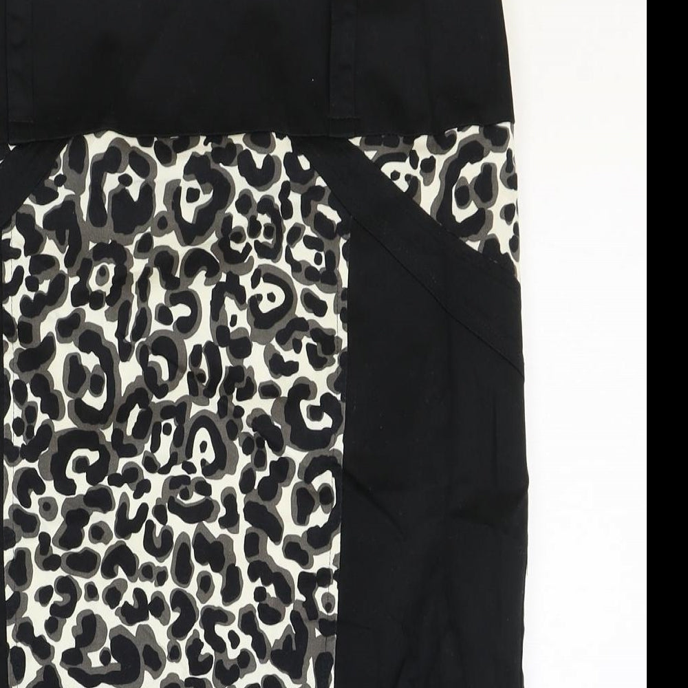 Star Womens Black Animal Print Cotton Straight & Pencil Skirt Size 12 Zip - Leopard Pattern