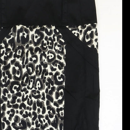 Star Womens Black Animal Print Cotton Straight & Pencil Skirt Size 12 Zip - Leopard Pattern
