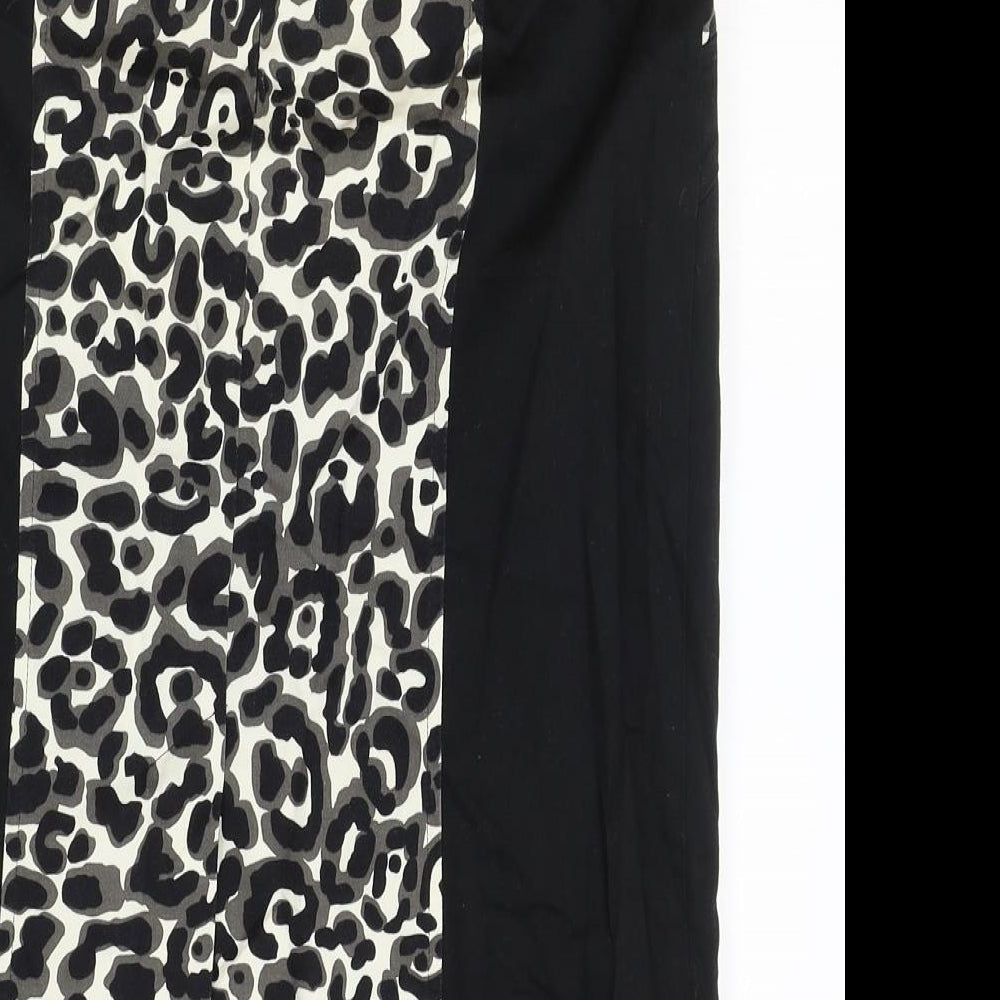 Star Womens Black Animal Print Cotton Straight & Pencil Skirt Size 12 Zip - Leopard Pattern