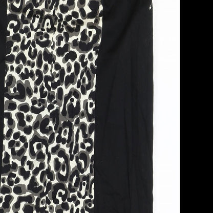 Star Womens Black Animal Print Cotton Straight & Pencil Skirt Size 12 Zip - Leopard Pattern