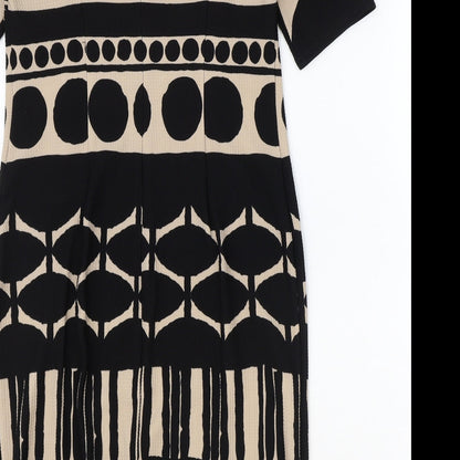 RMLL Womens Black Geometric Polyester A-Line Size 6 Round Neck Zip
