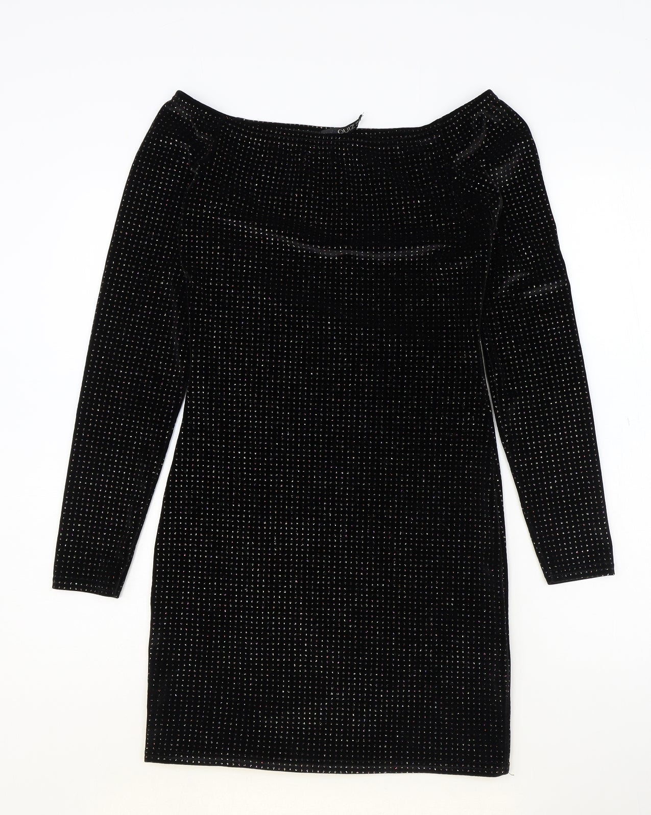 Quiz Womens Black Polyester A-Line Size 10 Boat Neck Pullover