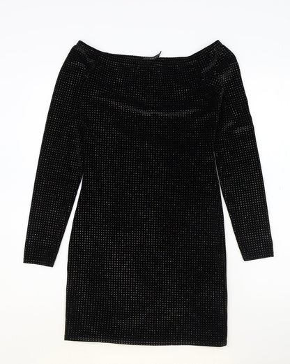 Quiz Womens Black Polyester A-Line Size 10 Boat Neck Pullover