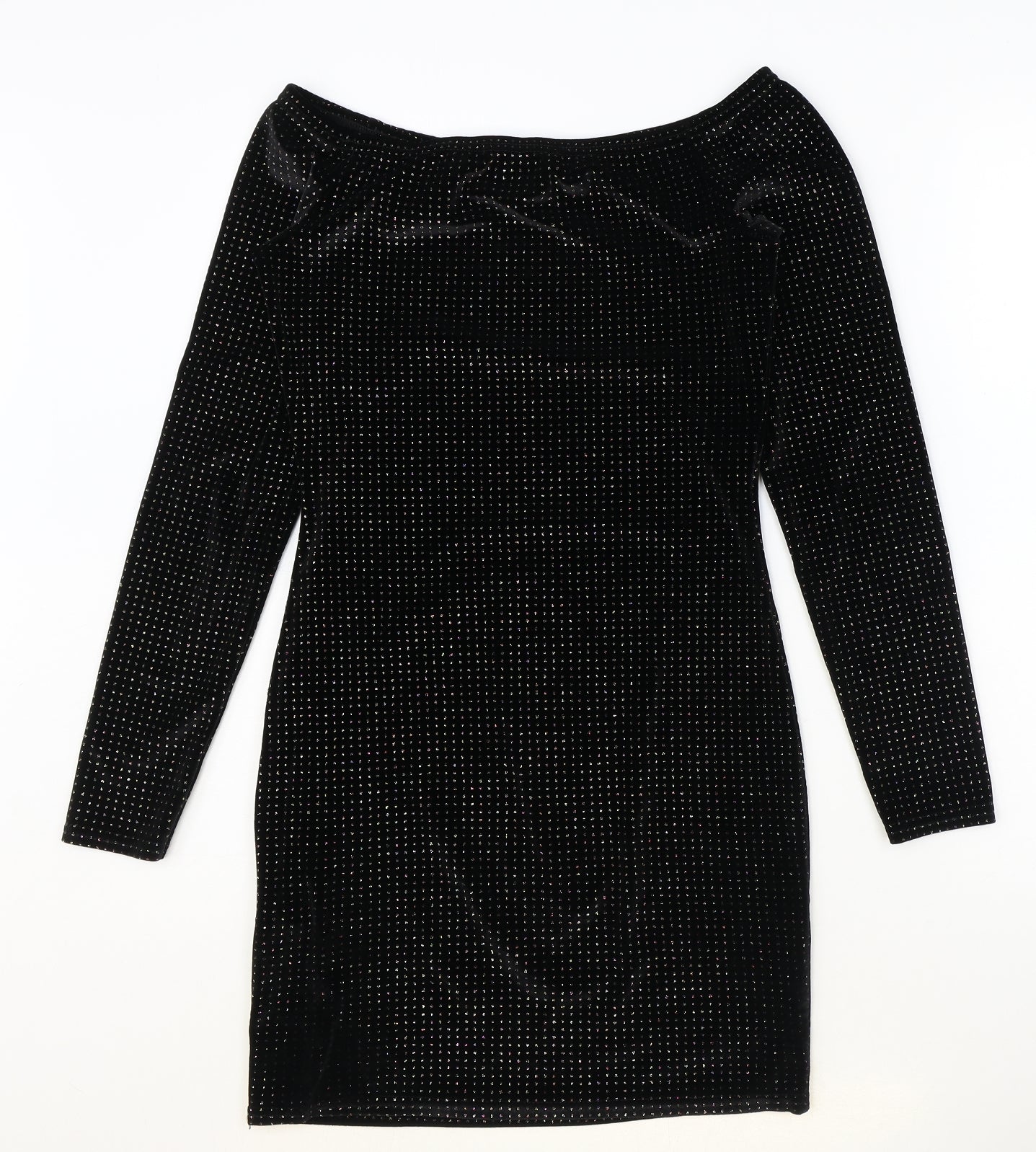 Quiz Womens Black Polyester A-Line Size 10 Boat Neck Pullover