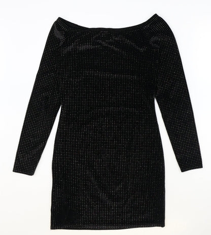 Quiz Womens Black Polyester A-Line Size 10 Boat Neck Pullover