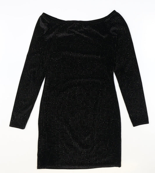 Quiz Womens Black Polyester A-Line Size 10 Boat Neck Pullover