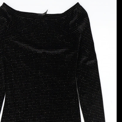 Quiz Womens Black Polyester A-Line Size 10 Boat Neck Pullover